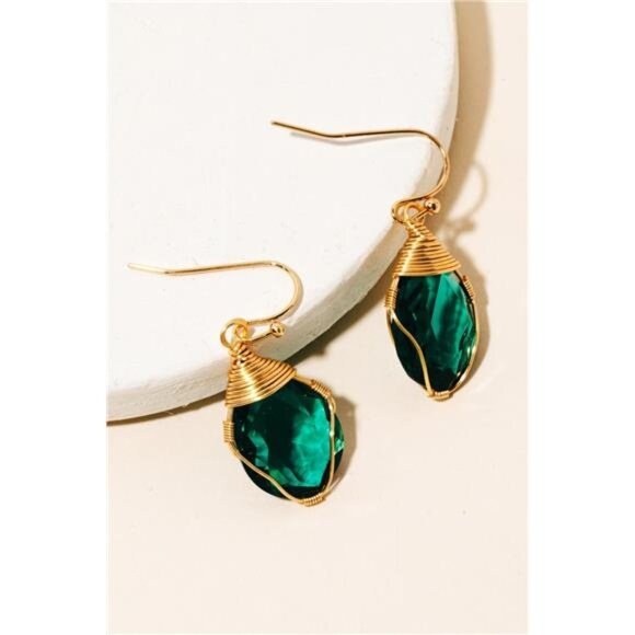 Fame Wire Wrapped Glass Gem Dangle Earrings - Picture 2 of 4